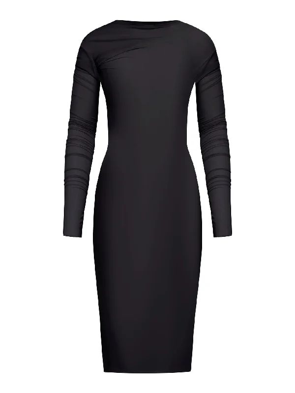 Draped long-sleeved dress