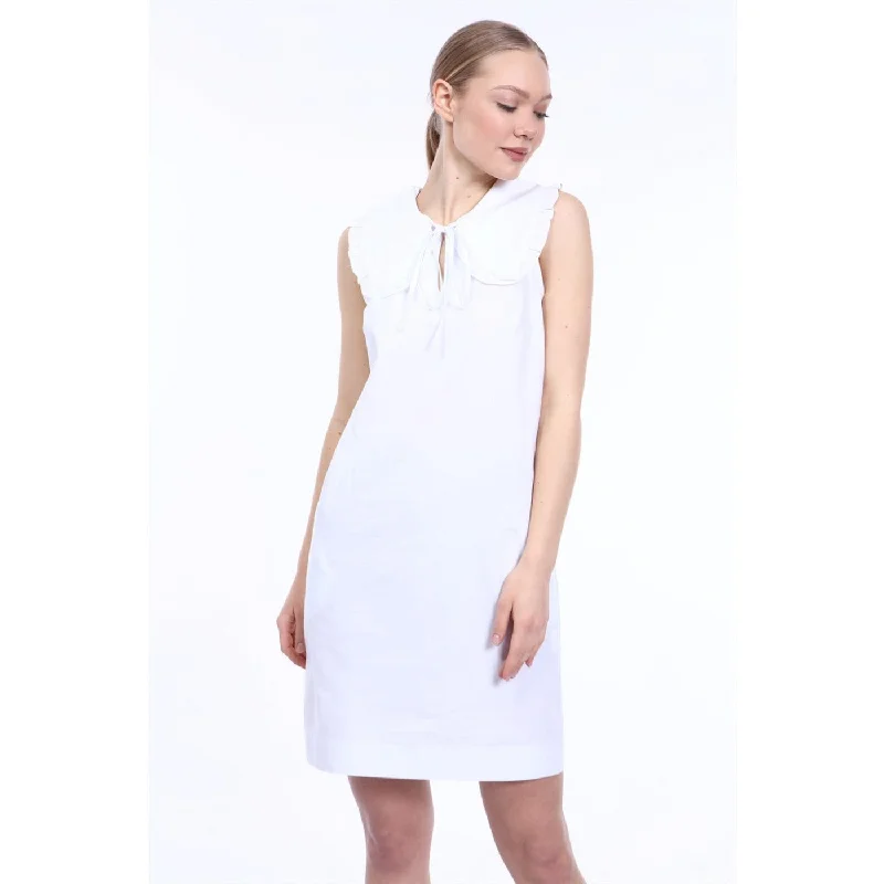 White Frill Neck Poplin Dress