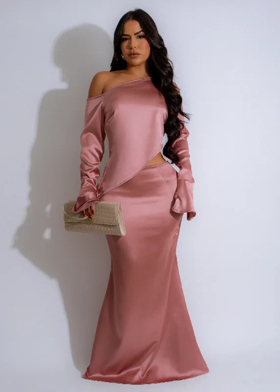 Satin Reverie Skirt Set Pink silk skirt elegant
