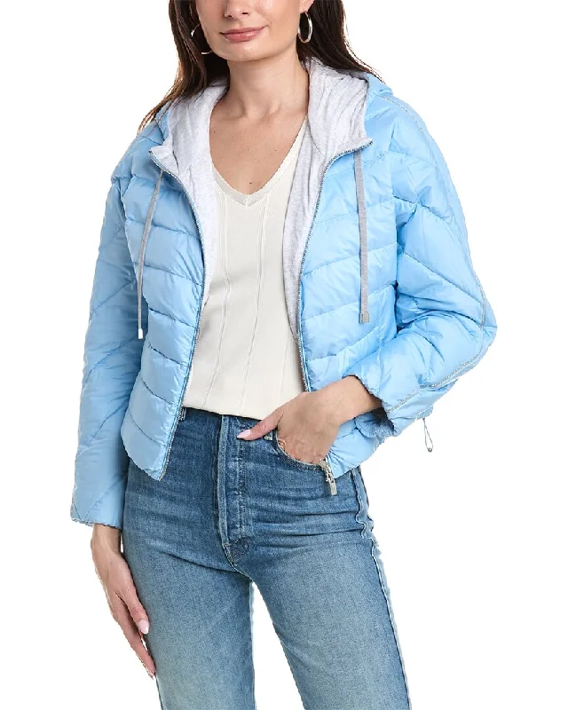 Peserico Down Jacket Denim Fabric Leather Fabric Suede Fabric