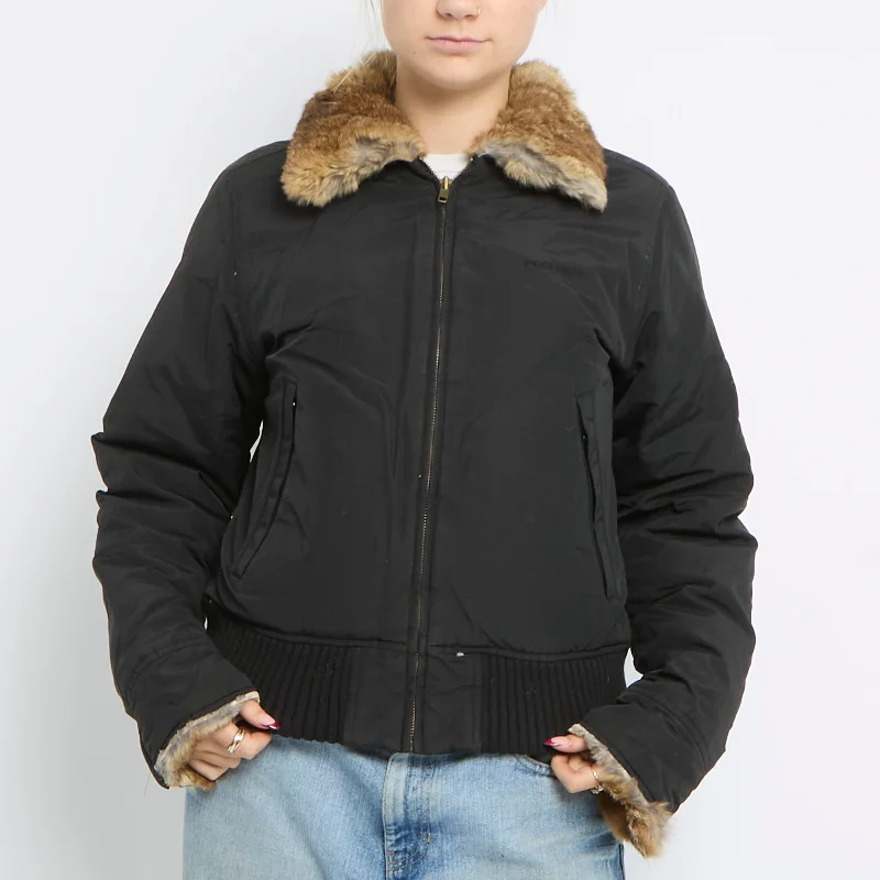 Fur Trim Waterproof Cuffed Jacket - UK 12 Appliqued Jacket Beaded Jacket Sequined Jacket