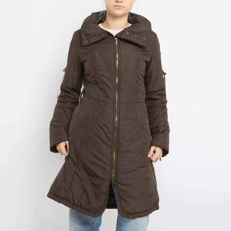 Light Padded Duo Zip Long Jacket - UK 10 Fleece Fabric Down Fabric Feather Fabric