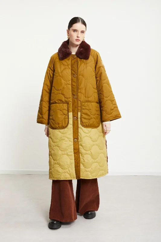 Quilted Puffer Long Jacket (Forest) Toggled Jacket Drawstring Jacket Belted Jacket