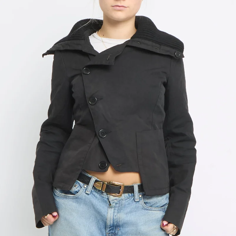 Side Button Large Collar Jacket - UK 8 V-Neck Jacket Boat Neck Jacket Square Neck Jacket