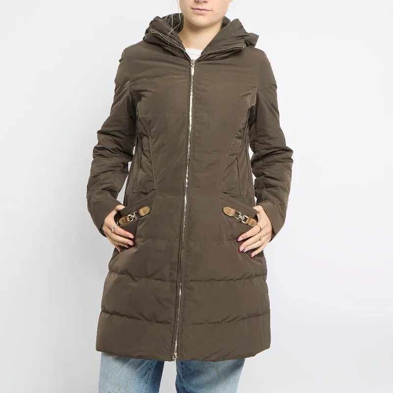 Trussardi Jeans Buckle Detail Long Padded Jacket - UK 10 Wool Jacket Cashmere Jacket Tweed Jacket Trussardi Jeans Buckle Detail Long Padded Jacket - UK 10 Wool Jacket Cashmere Jacket Tweed Jacket