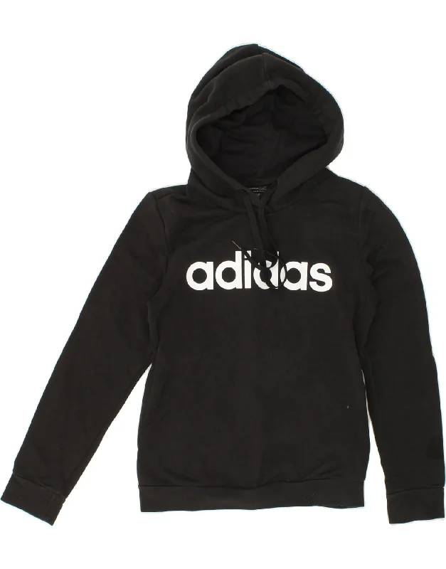 ADIDAS Womens Graphic Hoodie Jumper UK 8/10 Small Black Cotton Hoodie with Snap Buttons Easy Quick ADIDAS Womens Graphic Hoodie Jumper UK 8/10 Small Black Cotton Hoodie with Snap Buttons Easy Quick