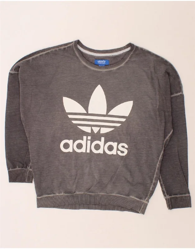 ADIDAS Womens Oversized Graphic Sweatshirt Jumper UK 12 Medium  Grey Hoodie with Fur Luxurious Winter
