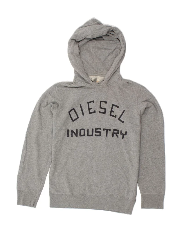 DIESEL Mens Graphic Hoodie Jumper Small Grey Cotton Hoodie with Hood Adjustable Protection