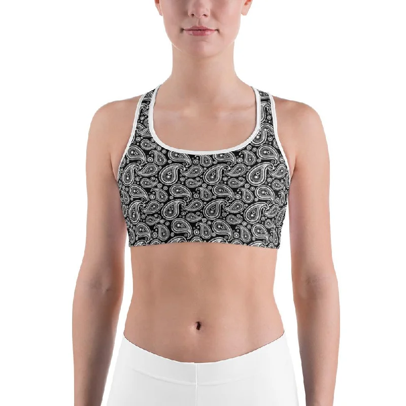 Black & White Paisley Sports Bra Lacy Underwire Bra