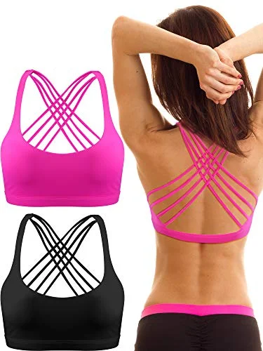 Petelai 2 Pack Women Yoga Sport Bra, Removable Pads Yoga Top Cross Strappy Back Sports Bra (Black and Rose Red, M) Versatile Bralette Set Petelai 2 Pack Women Yoga Sport Bra, Removable Pads Yoga Top Cross Strappy Back Sports Bra (Black and Rose Red, M) Versatile Bralette Set