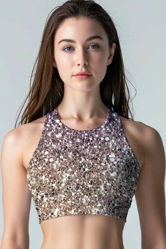 Shimmerfest Starla Grey Shiny Print Padded Crop Top Sports Bra - Women Welt Pockets Slit Pockets Flap Pockets Shimmerfest Starla Grey Shiny Print Padded Crop Top Sports Bra - Women Welt Pockets Slit Pockets Flap Pockets