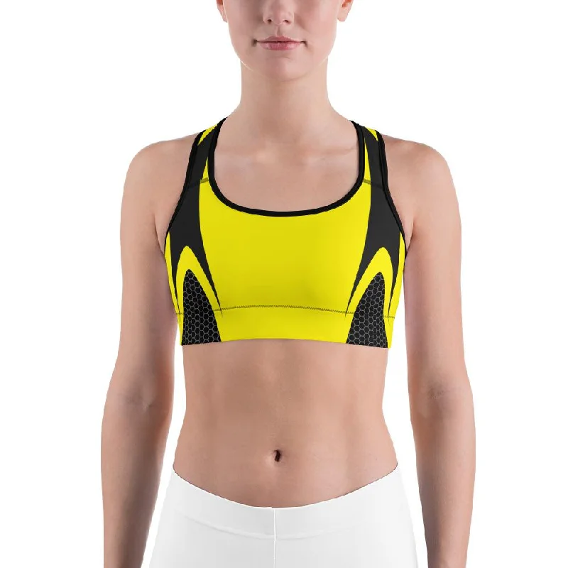 Yellow Honeycomb Carbon Sports Bra Elegant Lace Lingerie
