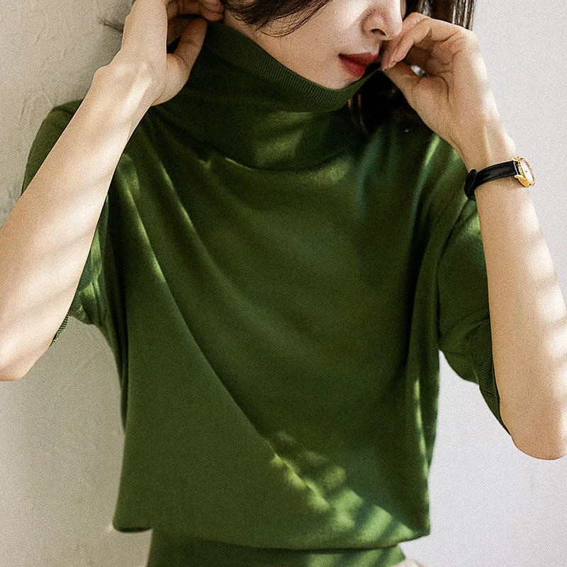 NiDELL . Autumn and Winter New Women's Sweater Half Sleeve Turtleneck Sweater Bottoming Shirt Casual Formal Business