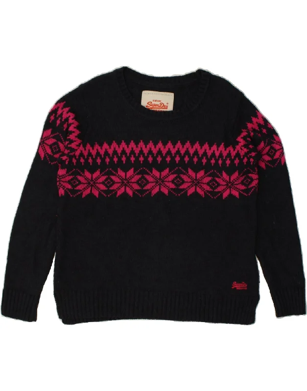 SUPERDRY Womens Crew Neck Jumper Sweater UK 18 XL Navy Blue Fair Isle Knit Fabric Woven Fabric Fleece Fabric SUPERDRY Womens Crew Neck Jumper Sweater UK 18 XL Navy Blue Fair Isle Knit Fabric Woven Fabric Fleece Fabric