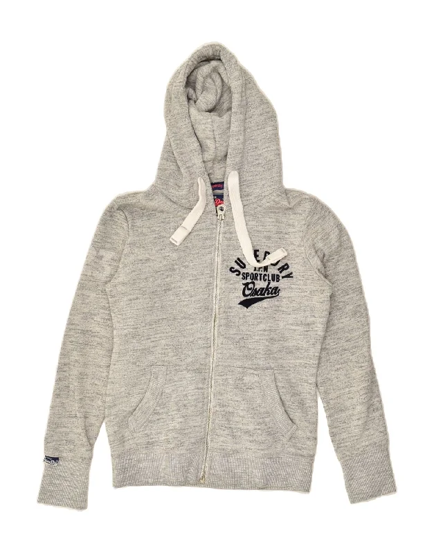 SUPERDRY Womens Zip Hoodie Sweater UK 10 Small Grey Flecked Cotton Denim Fabric Leather Fabric Suede Fabric SUPERDRY Womens Zip Hoodie Sweater UK 10 Small Grey Flecked Cotton Denim Fabric Leather Fabric Suede Fabric