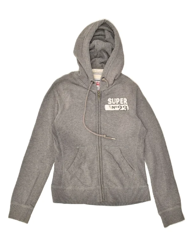 SUPERDRY Womens Zip Hoodie Sweater UK 14 Medium Grey Cotton Neon Metallic Matte