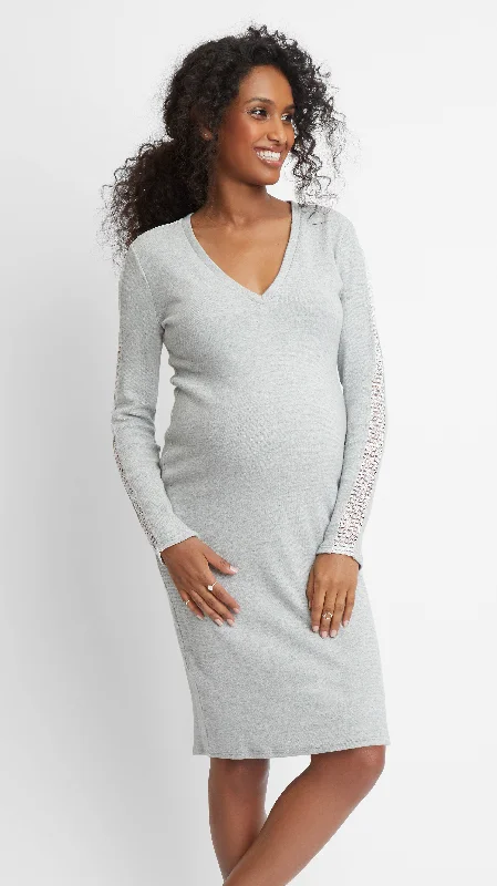 Sweater Maternity Dress with Lace Insert Handmade Hand-knitted Hand-woven