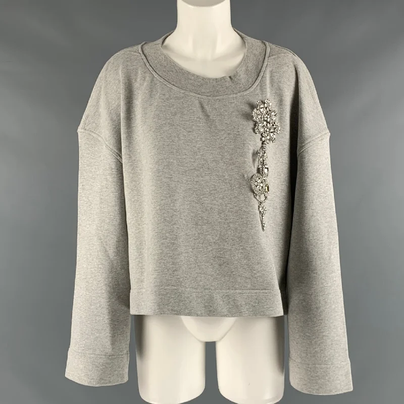 BURBERRY Size S Grey Cotton Solid Cropped Pullover Boat Neck Sweater