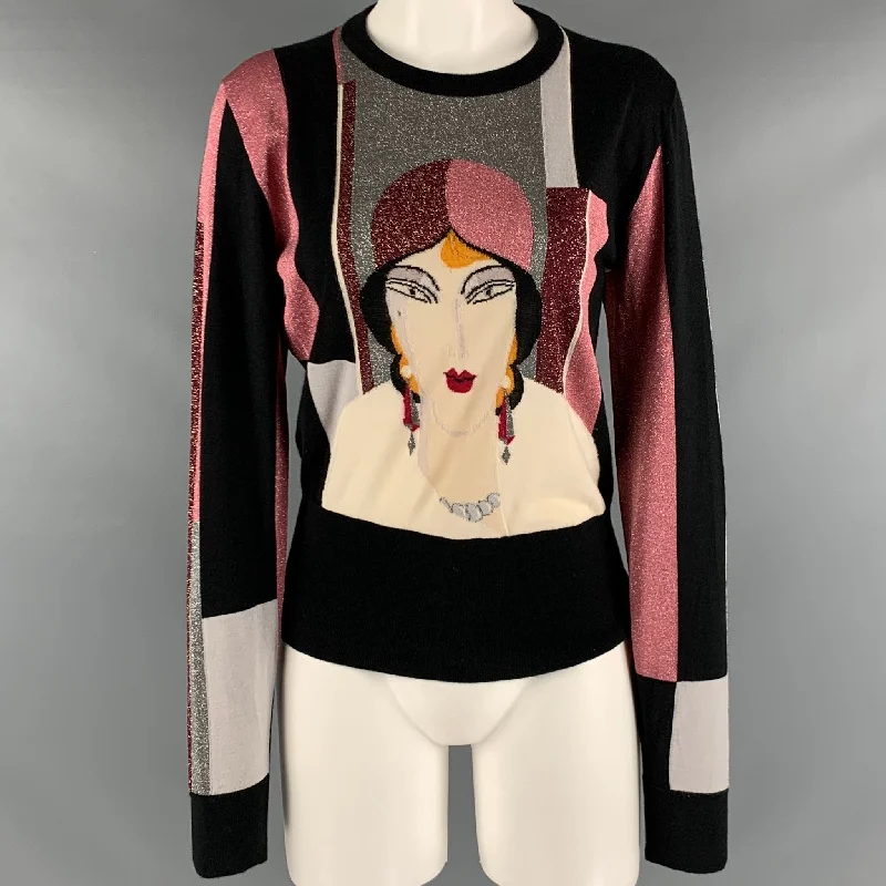 DOLCE & GABBANA Size 8 Multi Color Cashmere Blend Long Sleeve Pullover Surplice Neck Pullover