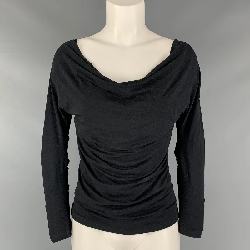 DONNA KARAN Size S Black Viscose Elastane Long Sleeve Pullover Cable Knit Chunky