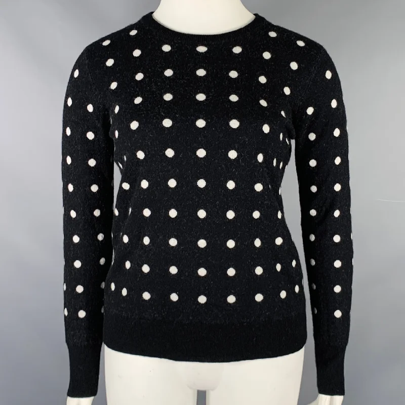 EQUIPMENT Size L Black White Wool Blend Polka Dot Crew Neck Pullover Cashmere Luxurious Pullover