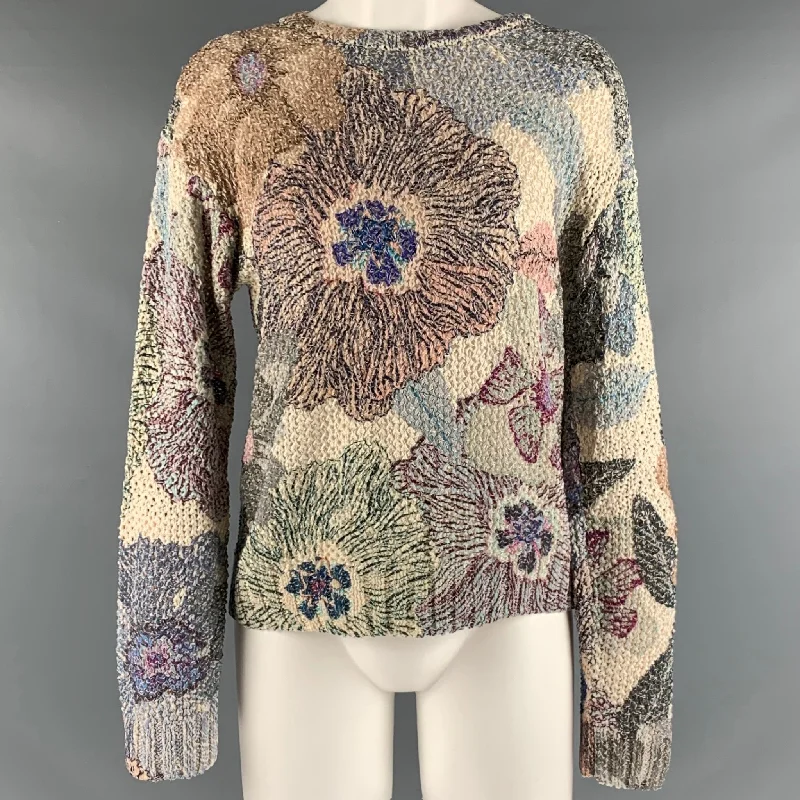 ETRO Size M Beige Multicolour Cotton Blend Floral Crew Neck Pullover Square Neck Pullover