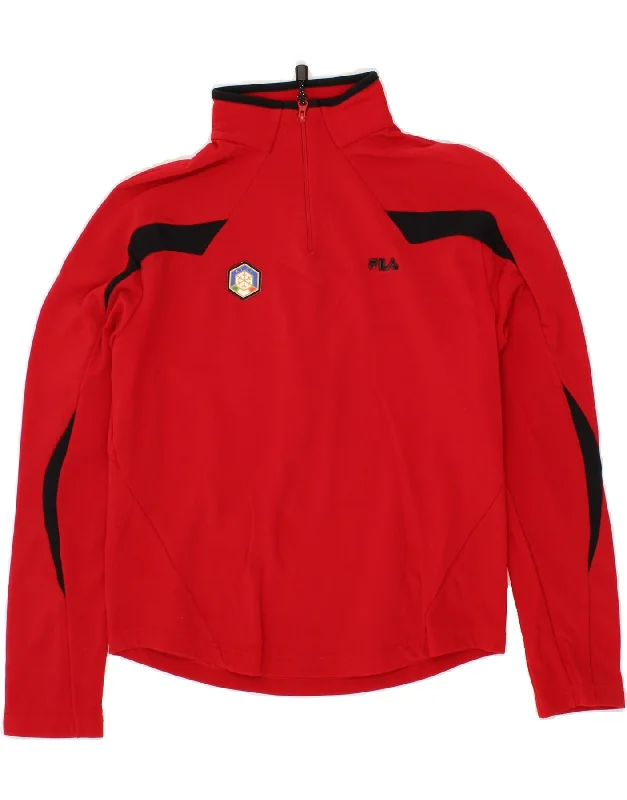 FILA Womens Zip Neck Pullover Tracksuit Top UK 12 Medium Red Colourblock Peter Pan Collar