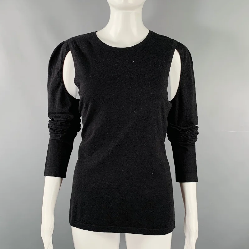 HELMUT LANG Size L Black Cut Out Crew Neck Pullover Saggy Sleeve Comfort