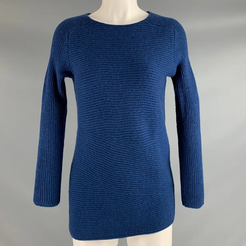 J.McLAUGHLIN Size M Blue Merino Wool Ribbed Crew-Neck Pullover Alpaca Blend Soft