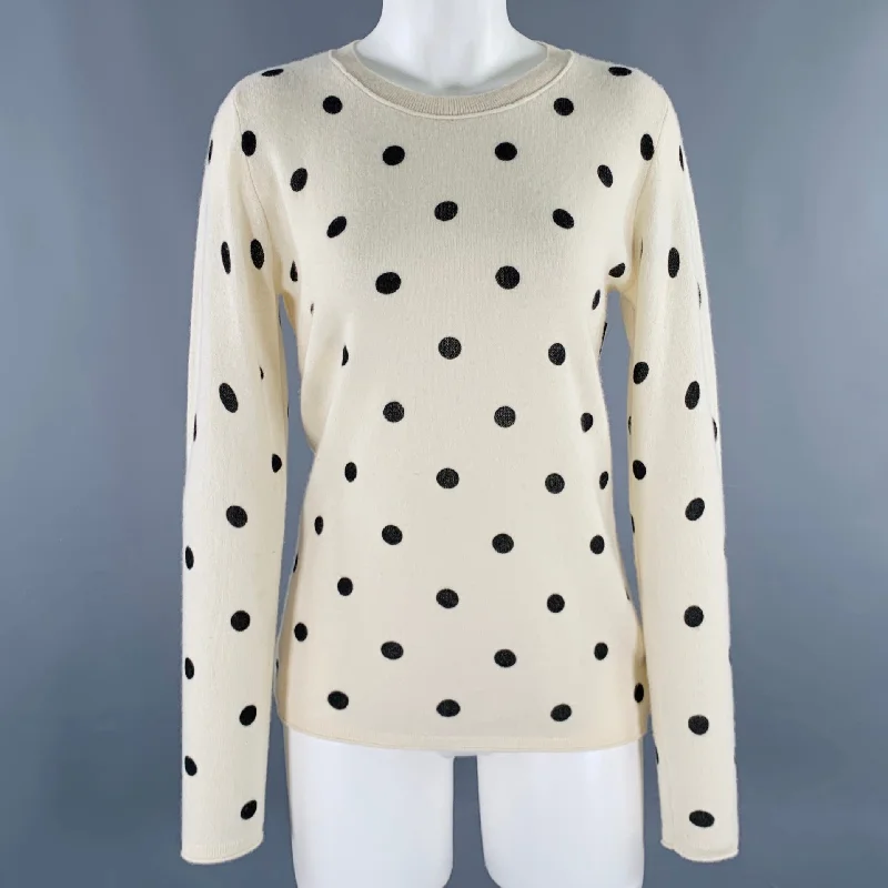 NEIMAN MARCUS Size S Beige Black Cashmere Polka Dot Crew Neck Pullover Asymmetrical Hem Sweater