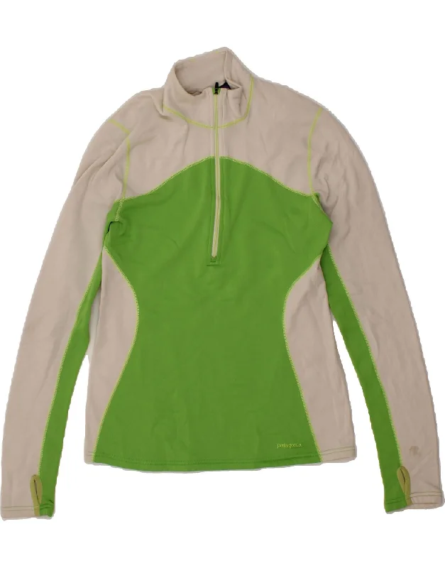 PATAGONIA Womens Zip Neck Pullover Tracksuit Top UK 12 Medium Green Zipper Front Cardigan