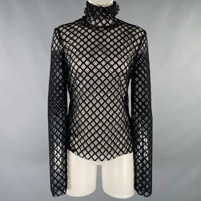 PHILOSOPHY di LORENZO SERAFINI Size 4 Black Polyester Mesh Pullover Faux Fur Trim
