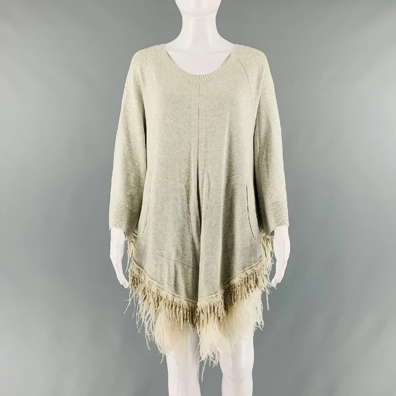 SACAI Size L Grey Cotton Cashmere Heather 3/4 Sleeves Pullover Open Front Cardigan