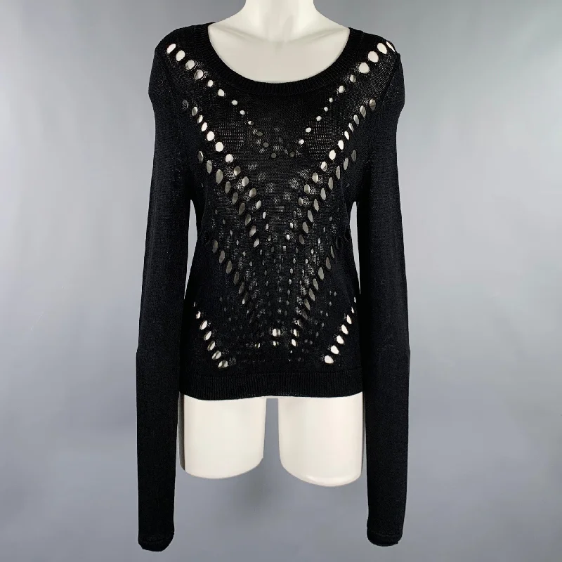 SANDRO Size S Black Viscose Nylon See Through Long Sleeve Pullover Bell Sleeve Stylish