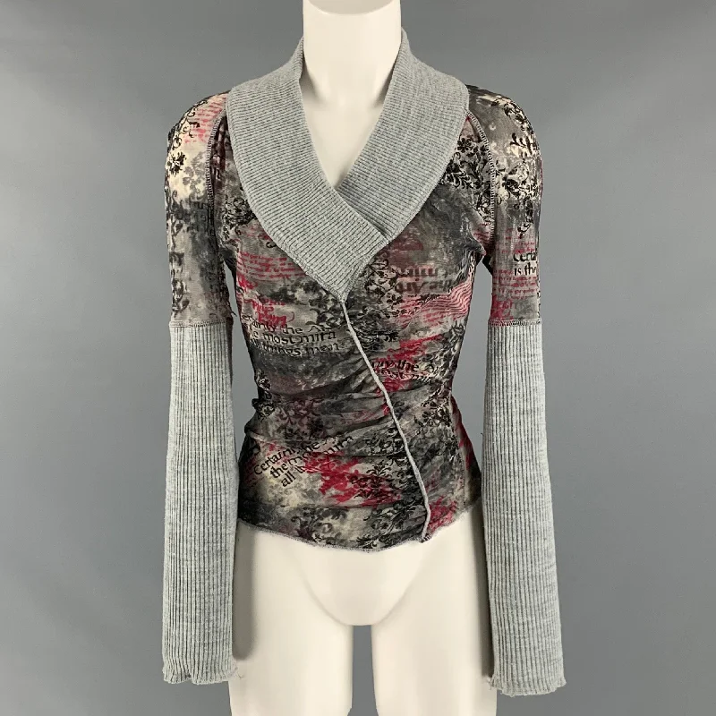 SHARAGANO Paris Size S Grey Multi-Color Polyamide Abstract Pullover Crew Neck Wool