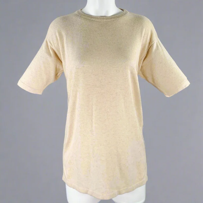 TSE Size M Beige Oatmeal Cashmere Silk Short Sleeve Pullover Batwing Sleeve Top