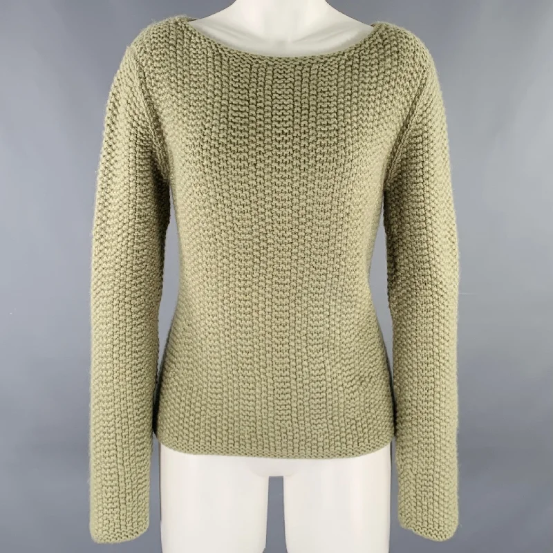 TSE Size M Sage Green Chunky Knit Pullover Ruffled Neck Pullover