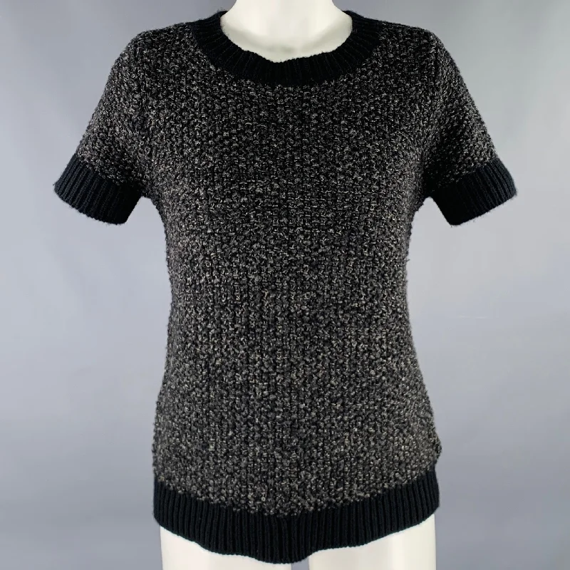 TSE Size S Black Charcoal Wool Blend Short Sleeve Pullover Fleece Warm Pullover