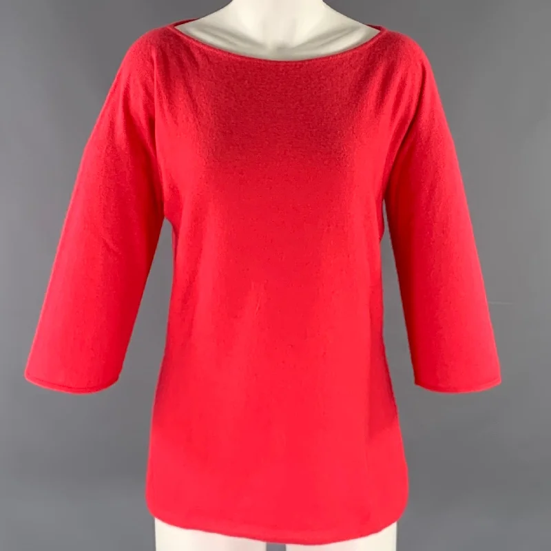 YVES SAINT LAURENT Size M Pink Coral Dolman Sleeve Pullover Chenille Soft Sweater