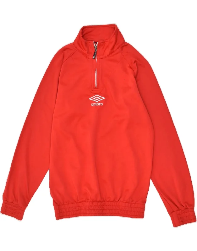UMBRO Womens Graphic Zip Neck Pullover Tracksuit Top UK 2 2XS Red Tight Sleeve Top